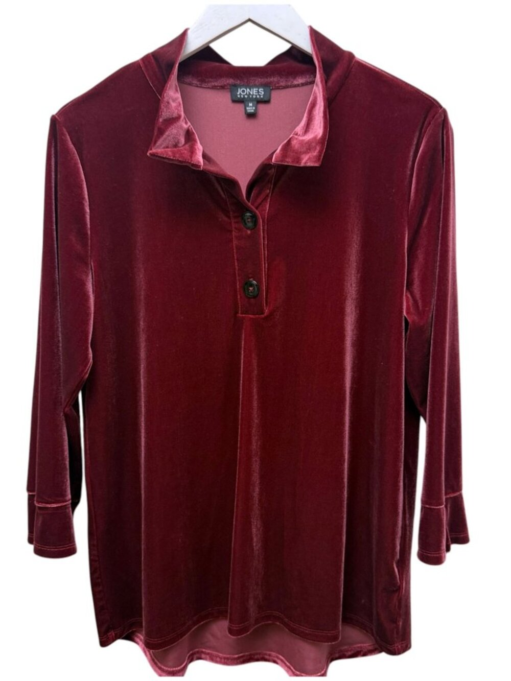JONES NEW YORK Velvet Top Womens Medium Red Stretch Pullover Holiday Party